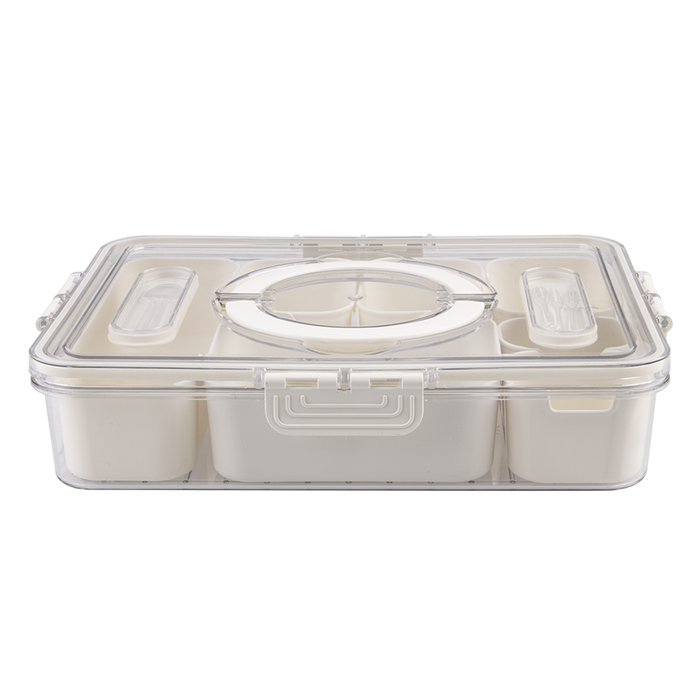 RECT.7 COMP. GRAZING BOX W/CARRY HANDLES & FOOD PICKS CREAM