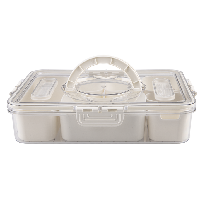 RECT.7 COMP. GRAZING BOX W/CARRY HANDLES & FOOD PICKS CREAM