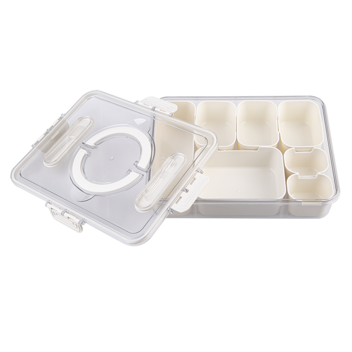 RECT.7 COMP. GRAZING BOX W/CARRY HANDLES & FOOD PICKS CREAM