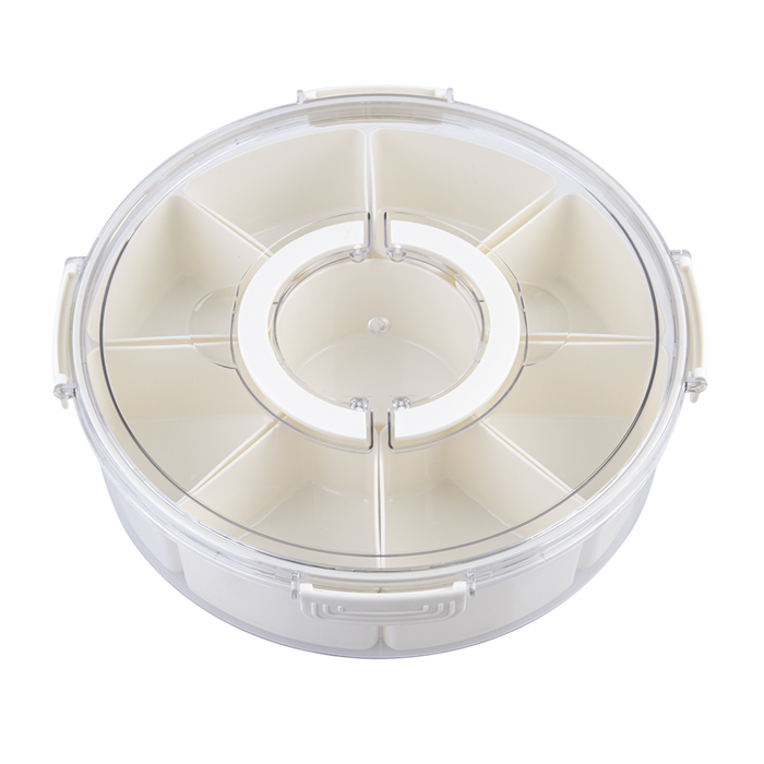 ROUND 9 COMPARTMENT GRAZING BOX W/CARRY HANDLES CREAM