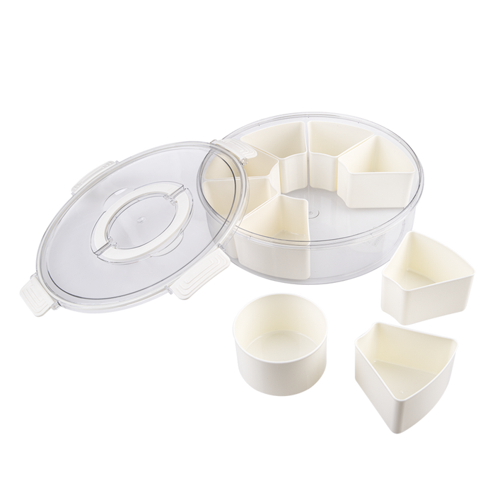 ROUND 9 COMPARTMENT GRAZING BOX W/CARRY HANDLES CREAM