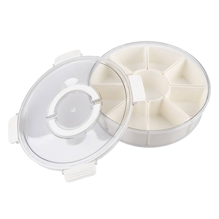 ROUND 9 COMPARTMENT GRAZING BOX W/CARRY HANDLES CREAM