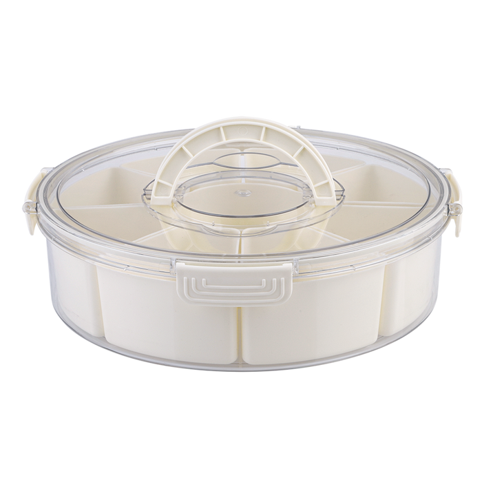 ROUND 9 COMPARTMENT GRAZING BOX W/CARRY HANDLES CREAM