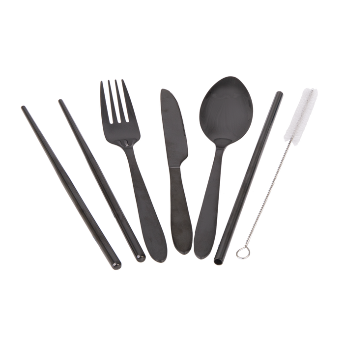 6 PCE S/S TRAVELLER'S CUTLERY SET BLACK