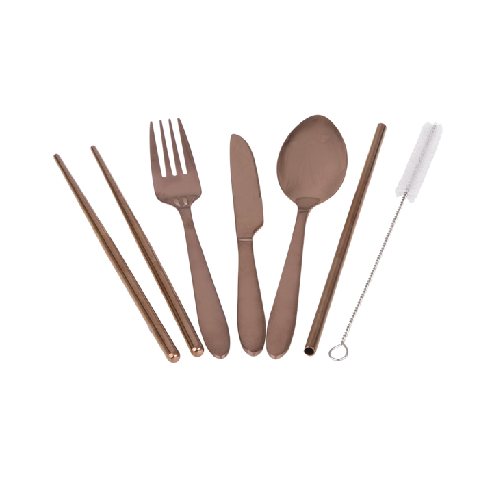 6 PCE S/S TRAVELLER'S CUTLERY SET ROSE GOLD