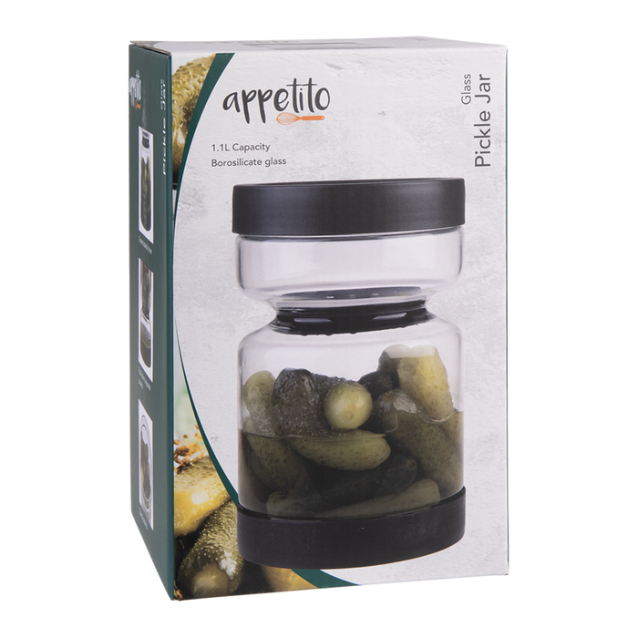 BOROSILICATE GLASS PICKLE JAR 1.1L BLACK