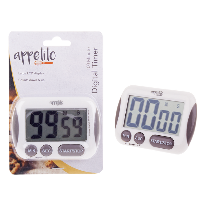 DIGITAL TIMER W/LARGE LCD DISPLAY 100 MINUTES WHITE