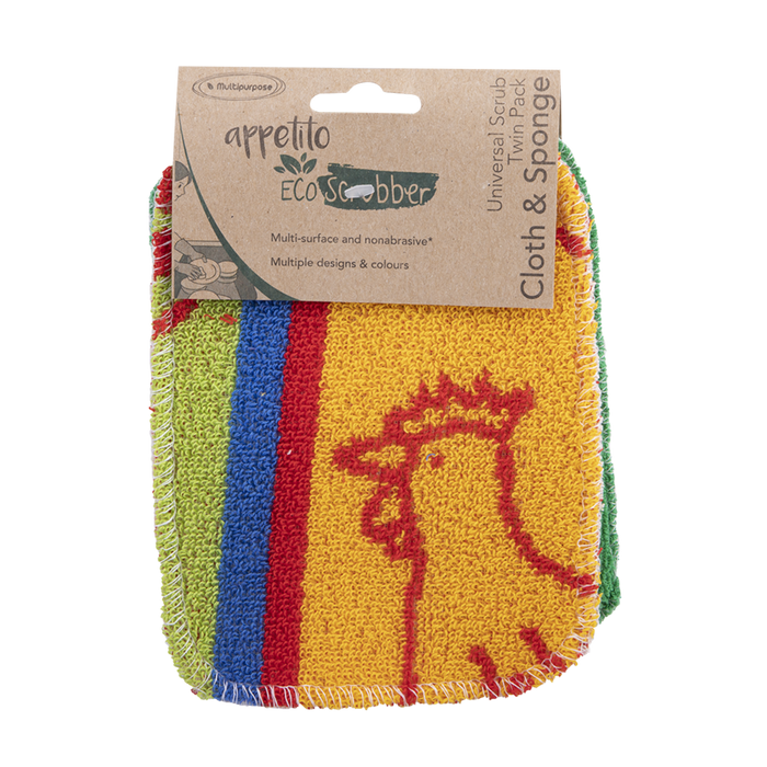 UNIVERSAL SCRUB TWIN PACK CLOTH & SPONGE 12 X 16.5CM 4 ASST. DESIGNS