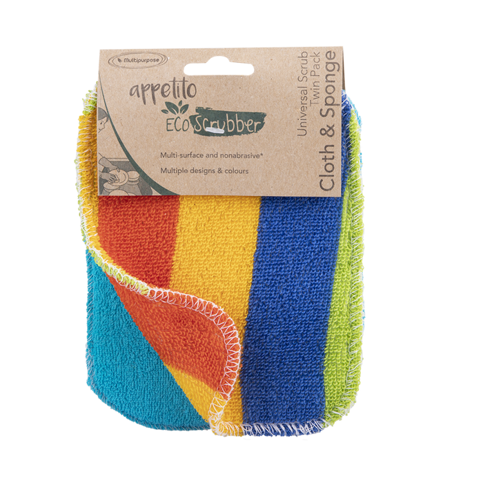 UNIVERSAL SCRUB TWIN PACK CLOTH & SPONGE 12 X 16.5CM 4 ASST. DESIGNS