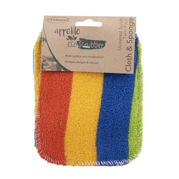 UNIVERSAL SCRUB TWIN PACK CLOTH & SPONGE 12 X 16.5CM 4 ASST. DESIGNS