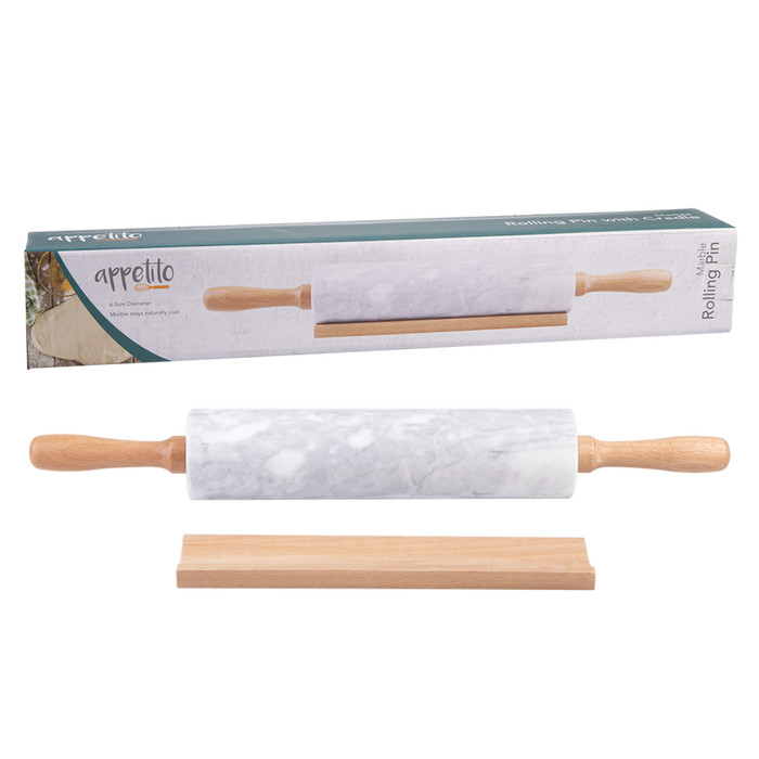 GREY MARBLE ROLLING PIN W/CRADLE