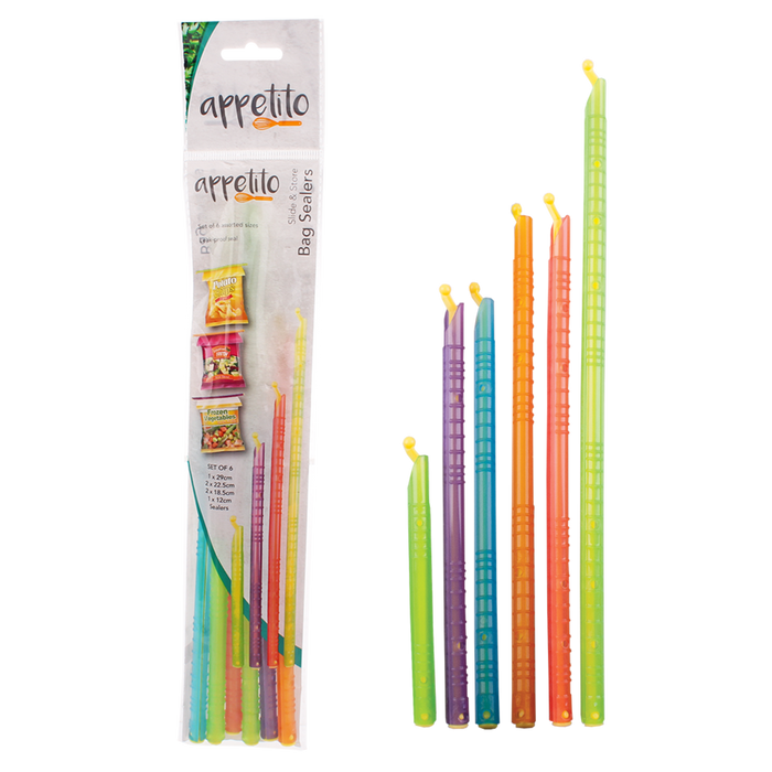 SLIDE & STORE BAG SEALERS SET 6 ASST. COLOURS