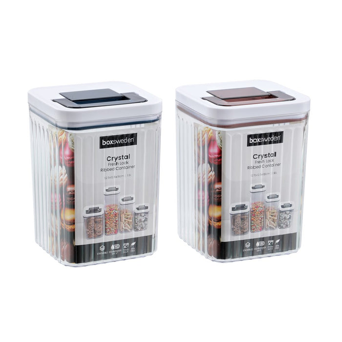 Lemon & Lime CRYSTAL RIBBED FRESH LOCK CONTAINER 1.9L 12.6X12.6X18CM