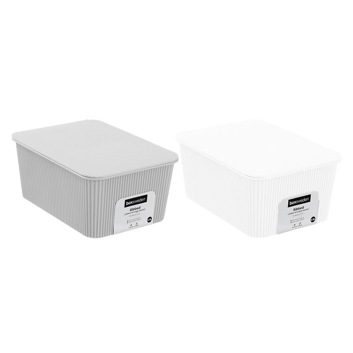 Boxsweden Ribbed Storage Basket Lidded 3.5L 25X18X11Cm