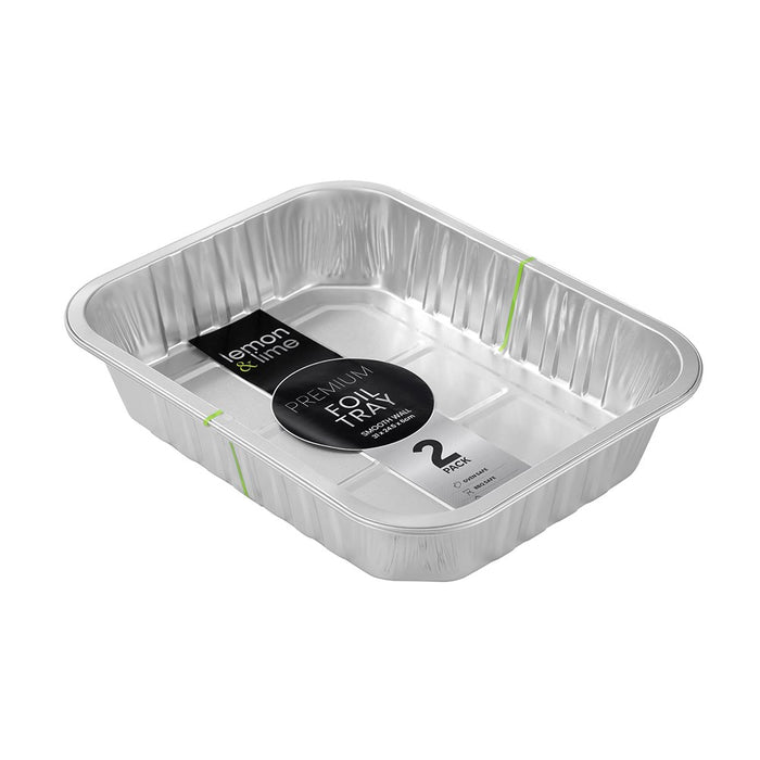 Lemon & Lime PREMIUM FOIL TRAY SMOOTH WALL 2PK 33X22.5X6CM