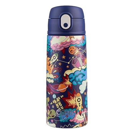 S/S D/WALL INS. KID'S DRINK BOTTLE W/ SIPPER STRAW 550ML ALIEN ADVENTURES