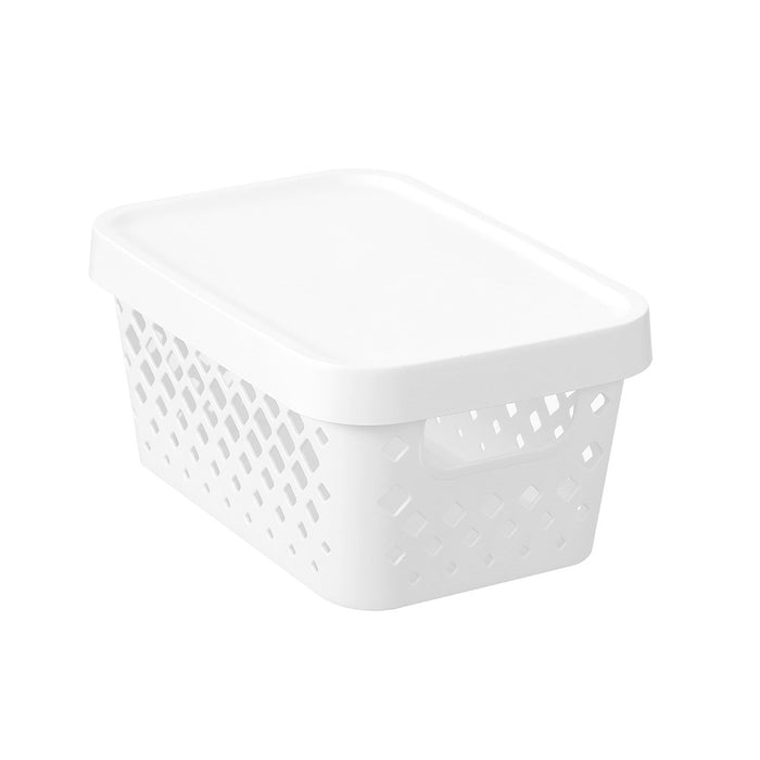 Boxsweden Boxsweden Diamond Storage Basket Lidded 4L 26X18X12.5Cm White