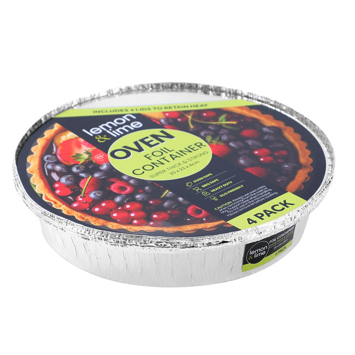 Lemon & Lime FOIL CONTAINER W/LID ROUND 4PK 23CM SHELF READY PDQ