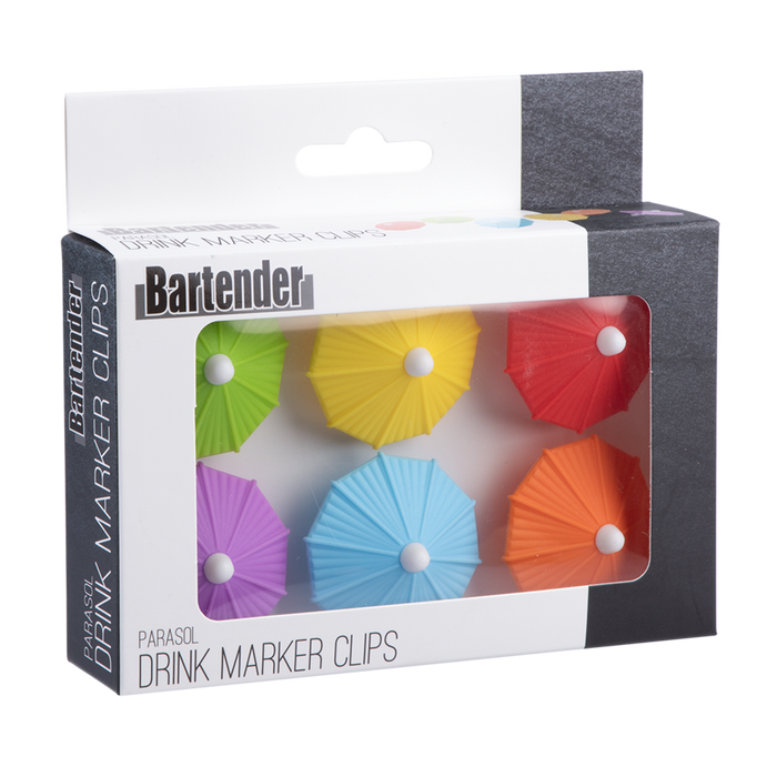 DRINK MARKER PARASOL CLIPS SET 6 ASST. COLOURS