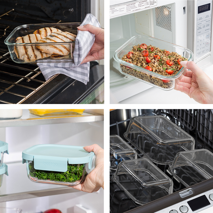 8 PIECE RECTANGLE GLASS FOOD STORAGE SET SOFT AQUA
