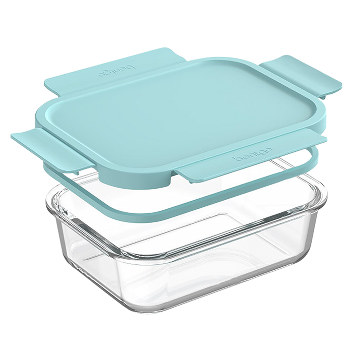 8 PIECE RECTANGLE GLASS FOOD STORAGE SET SOFT AQUA