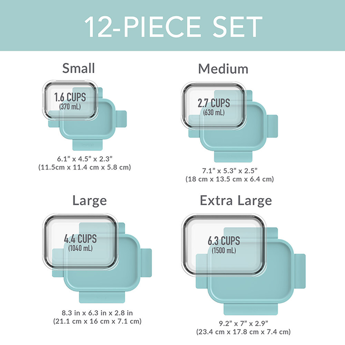 8 PIECE RECTANGLE GLASS FOOD STORAGE SET SOFT AQUA