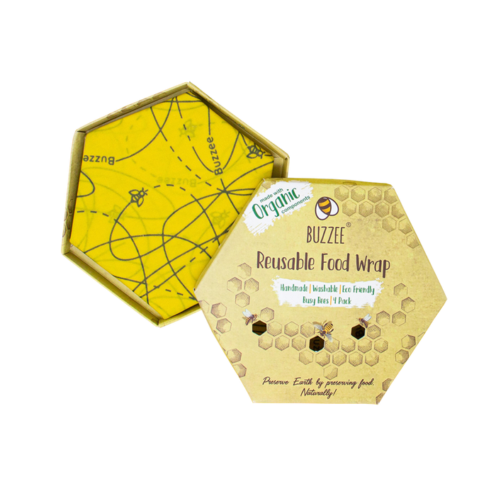 ORGANIC BEESWAX WRAPS PACK 4 BUSY BEES