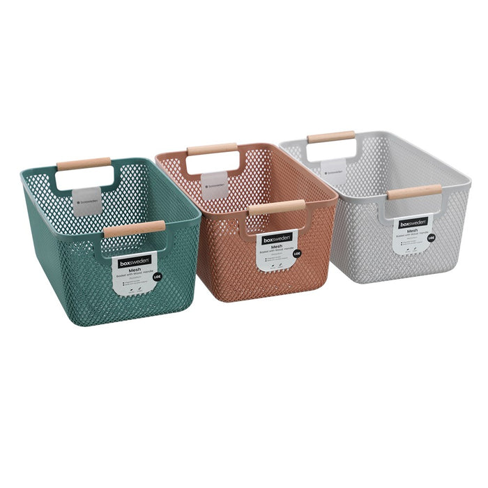 Boxsweden Mesh Plastic Basket Wood Handle 10L 35X22X16Cm