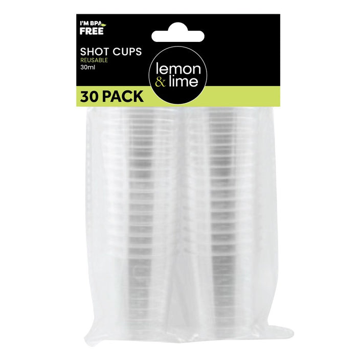 Lemon & Lime Reusable Shot Cups 30-Pack, 30 ml Capacity, Clear