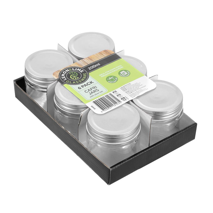 Lemon & Lime CAPRI GLASS PRESERVE JAR 200ML 6PK SILVER LID