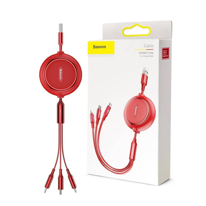 Baseus Golden Loop Retractable 3 in 1 USB Cable 3.5A (35cm-120cm)