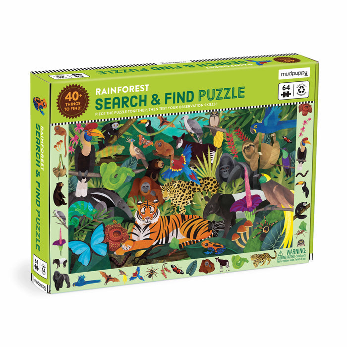 Mudpuppy Rainforest Search & Find Puzzle-64pc Multi-Coloured