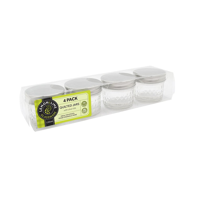 Lemon & Lime QUILTED GLASS CONSERVE JAR 4PK 135ML 7X7X6CM