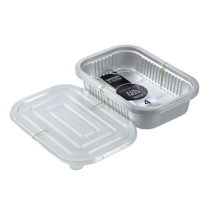 Lemon & Lime PREMIUM FOIL CONTAINER WITH CLEAR LIDS 4PK 22X15X4CM