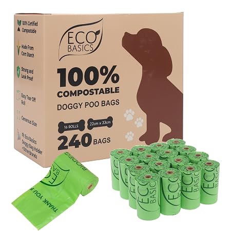 100% Compostable Doggy Poo Bags 16 Rolls - (15Bags/Roll)