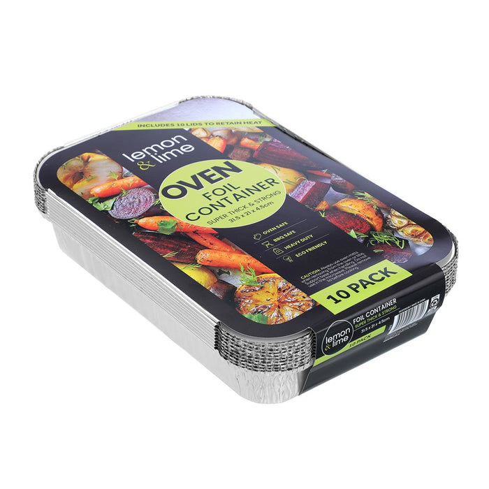 Lemon & Lime FOIL CONTAINER W/ LID 10PK 31.5X21X4.5CM SHELF READY PDQ