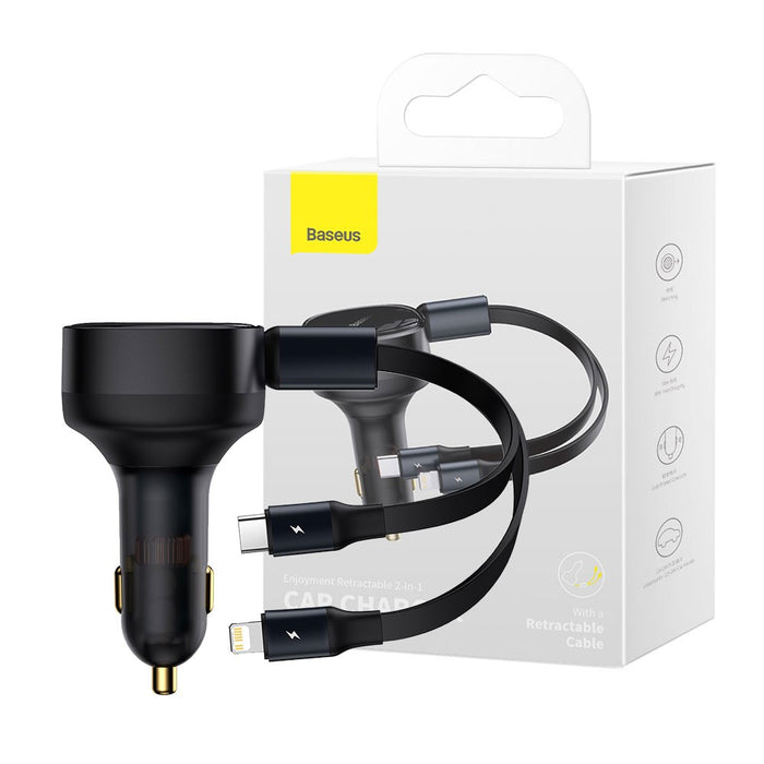 Baseus Enjoyment Retractable 2-in-1 Car Charger C+L 30W-Black