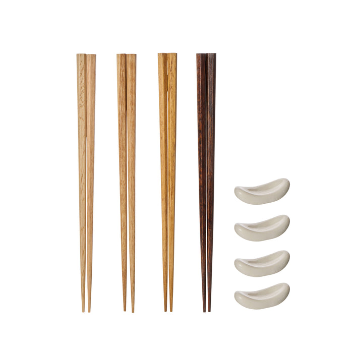 Davis & Waddell Wooden Chopsticks with Ceramic Rest 4pcs Set Assorted