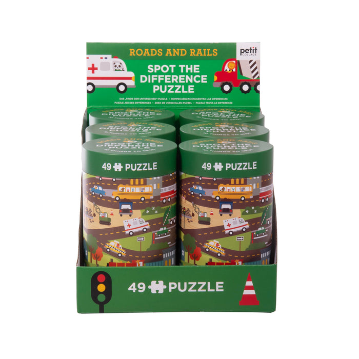 Petit Collage Spot the Difference: Roads and Rails Puzzle 49pcs CDU 6pcs Multi-Coloured