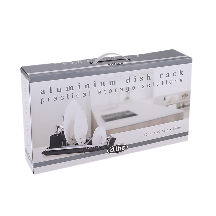 ALUM. COMPACT DISH RACK W/DRAINING BOARD 43 X 23.5 X 12CM