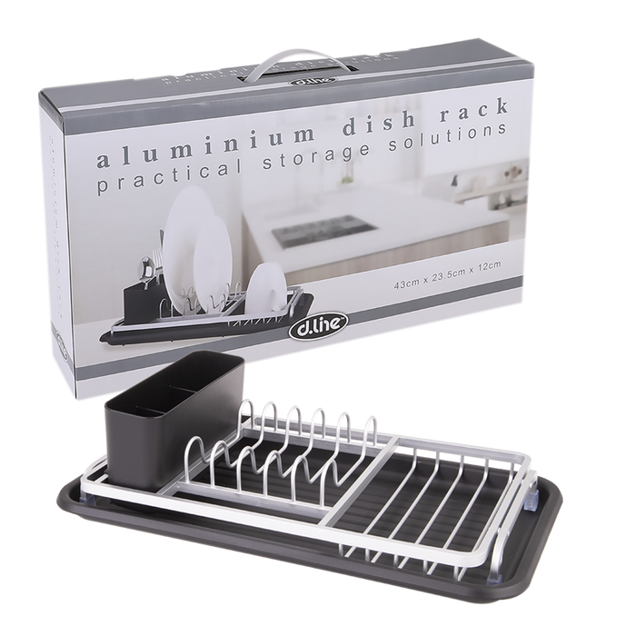ALUM. COMPACT DISH RACK W/DRAINING BOARD 43 X 23.5 X 12CM