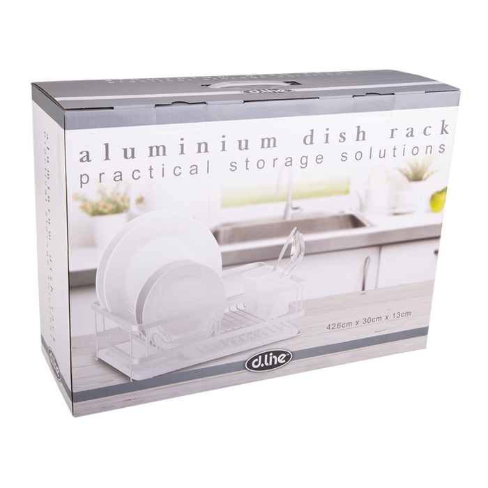 ALUM. DISH RACK W/DRAINING BOARD 42 X 30 X 13CM WHITE
