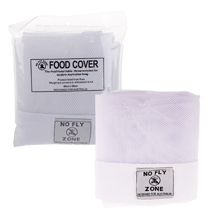 "NO FLY ZONE" TABLE-THROW FOOD COVER WHITE