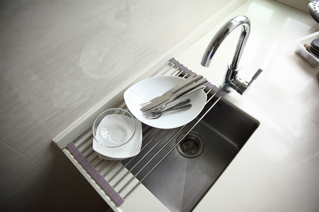 OVER SINK ROLL - UP DRAINING RACK 48 X 24CM GREY