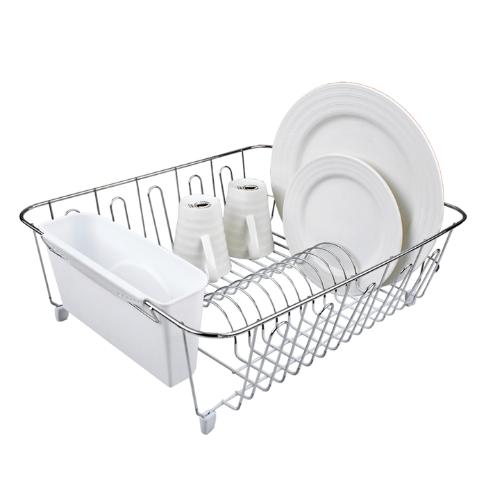 SMALL DISH DRAINER CHR/PVC W/CADDY 36.5 X 32.5 X 14.5CM WHITE