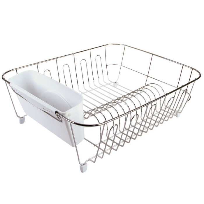 SMALL DISH DRAINER CHR/PVC W/CADDY 36.5 X 32.5 X 14.5CM WHITE
