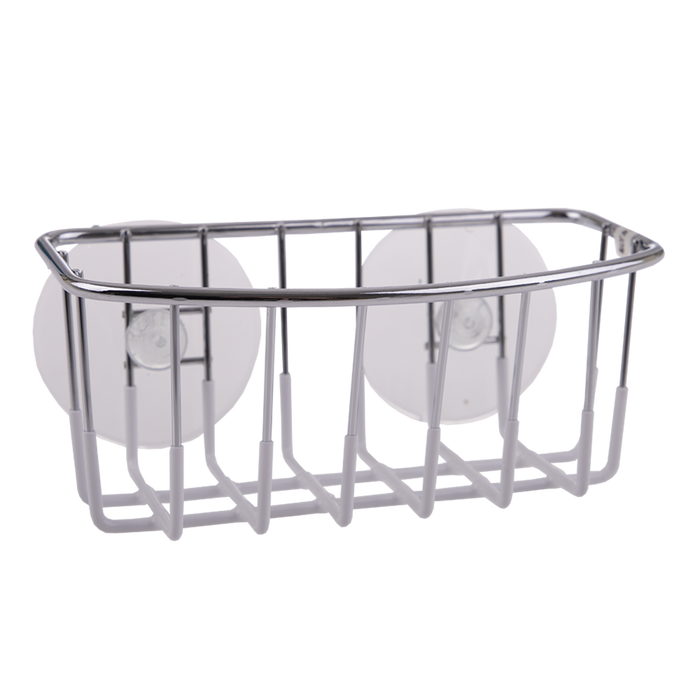 SPONGE CADDY CHR/PVC W/SUCTION CUPS WHITE