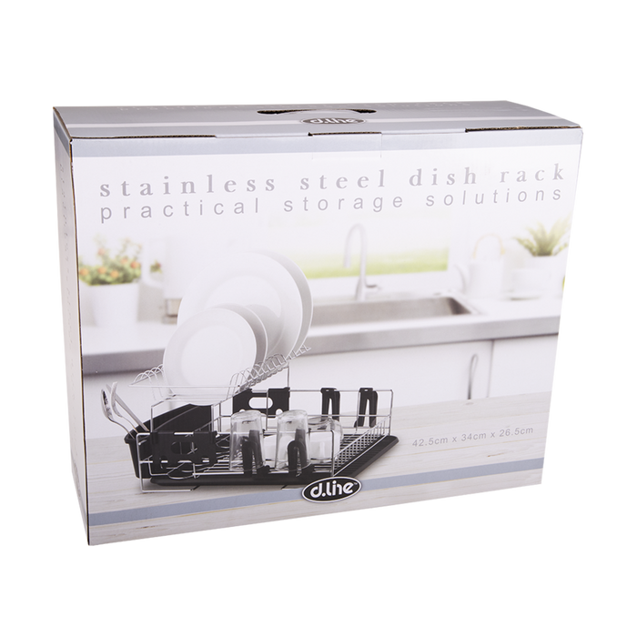 S/S 2-TIER DISH RACK W/DRAINING BOARD 42.5 X 34 X 26.5CM