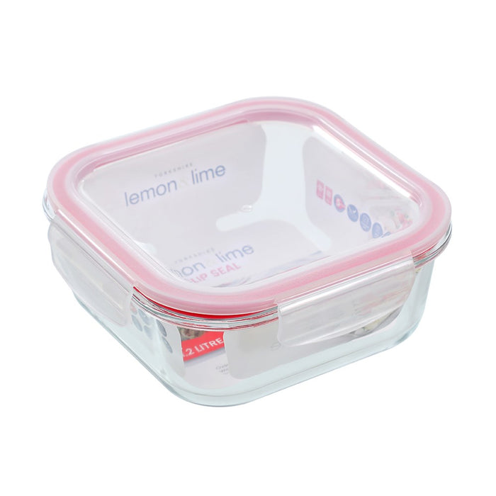 Lemon & Lime YORKSHIRE GLASS SQUARE CLIP SEAL CONTAINER 1.2L