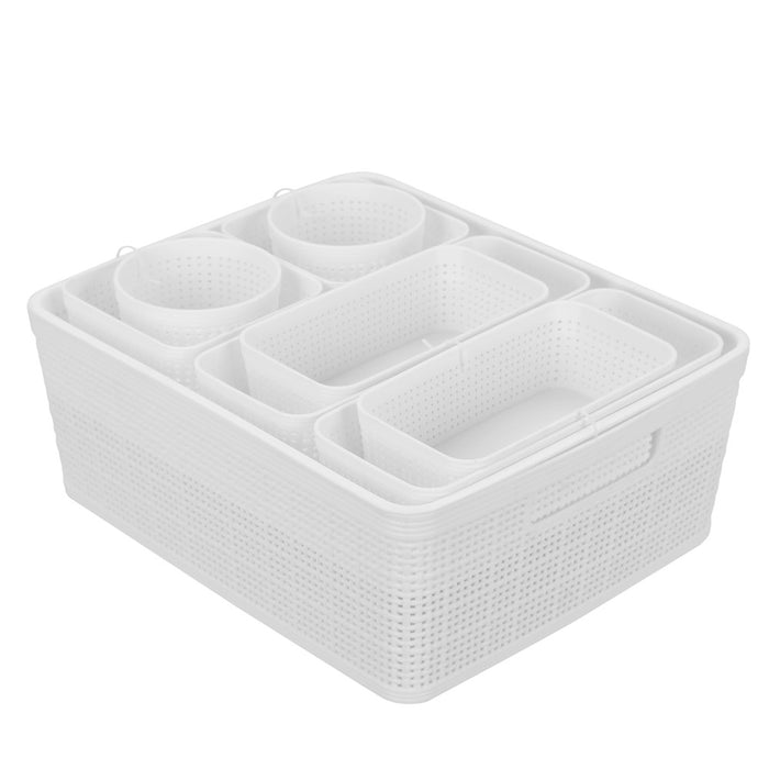 Boxsweden Ivy Weave Basket 10Pc Home Organisation Set White